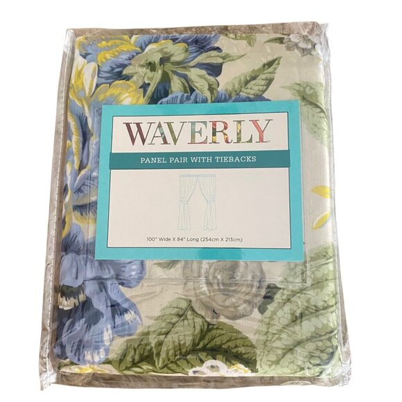 NEW Waverly Floral Flourish Porcelain Panel Pair With Tiebacks 100" X 84" Cotton - Picture 1 of 8